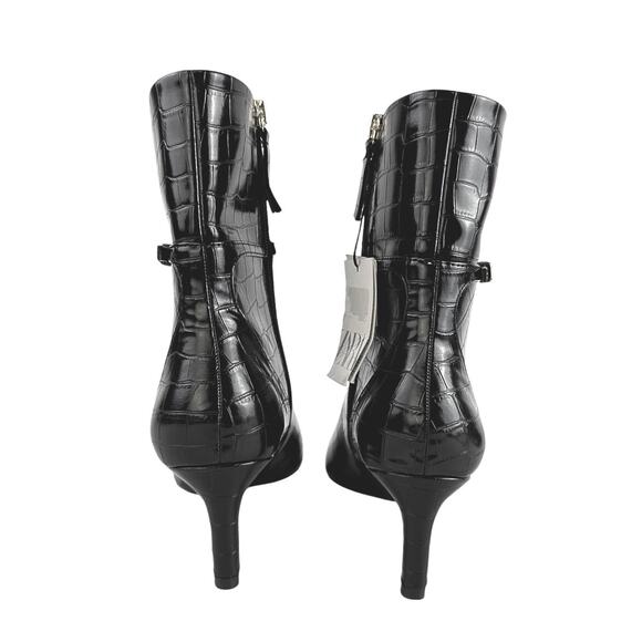 NEW Zara Black Croc Leather Buckle Pointed Toe Heeled Ankle Boots Size 41/US 10 - Picture 3 of 9